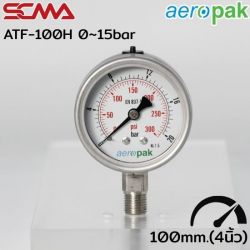 ATF-100H เกจ์วัดความดัน/เกลียวล่าง (Pressure Gauge) 0~15bar/0~200psi 3/8G SUS304