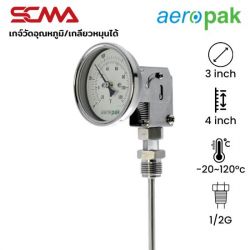 ASSF-381 เกจ์วัดอุณหภูมิ/เกลียวหลัง/ล่าง 3"x4" -20~120 C/F Dia.6.35mm 1/2G SUS304