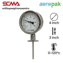 ASSF-416 เกจ์วัดอุณหภูมิ/เกลียวล่าง 4"x3" 0~120 C/F, Clamp 1.5" SUS316, Sanitary