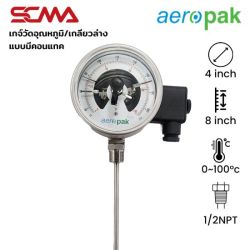 ASSFD.X-413 เกจ์วัดอุณหภูมิแบบมีคอนแทค 4"X8"X6.35 เกลียวล่าง1/2" NPT 0…100C/F