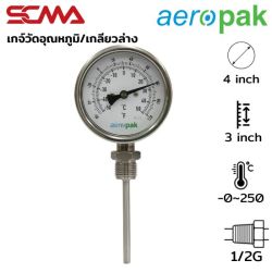 ASSF-413 เกจ์วัดอุณหภูมิ/เกลียวล่าง 4"x3" 0~250 C/F Dia.6.35mm 1/2G SUS304