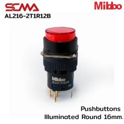 AL216-2T1R12B 12VDC Red Pushbuttons llluminated Round 16mm. Monentary Mibbo
