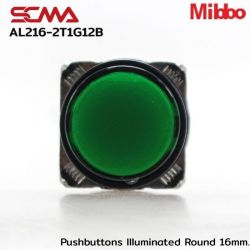 AL216-2T1G12B 12VDC Green Pushbuttons llluminated Round 16mm. Monentary Mibbo