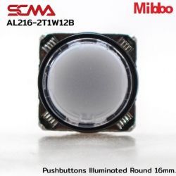AL216-2T1W12B 12VDC White Pushbuttons llluminated Round 16mm. Monentary Mibbo
