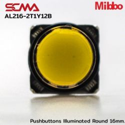 AL216-2T1Y12B 12VDC Yellow Pushbuttons llluminated Round 16mm. Monentary Mibbo