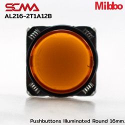 AL216-2T1A12B 12VDC Orange Pushbuttons llluminated Round 16mm. Monentary Mibbo