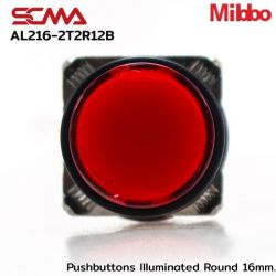 AL216-2T2R12B 12VDC Red Pushbuttons llluminated Round 16mm. Maintained Mibbo