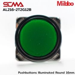 AL216-2T2G12B 12VDC Green Pushbuttons llluminated Round 16mm. Maintained Mibbo
