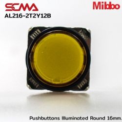 AL216-2T2Y12B 12VDC Yellow Pushbuttons llluminated Round 16mm. Maintained Mibbo