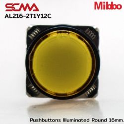 AL216-2T1Y12C 24VDC Yellow Mibbo Pushbuttons llluminated Round 16mm. Monentary