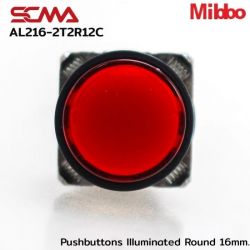 AL216-2T2R12C 24VDC Red Pushbuttons llluminated Round 16mm. Maintained Mibbo