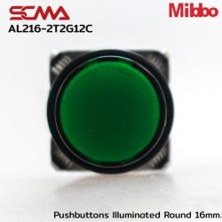 AL216-2T2G12C 24VDC Green Pushbuttons llluminated Round 16mm. Maintained Mibbo