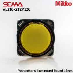 AL216-2T2Y12C 24VDC Yellow Pushbuttons llluminated Round 16mm. Maintained Mibbo