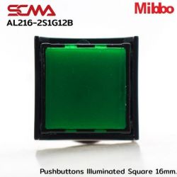 AL216-2S1G12B 12VDC Green Pushbuttons llluminated Square 16mm. Monentary Mibbo