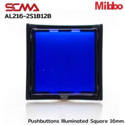 AL216-2S1B12B 12VDC Blue Pushbuttons llluminated Square 16mm. Monentary Mibbo