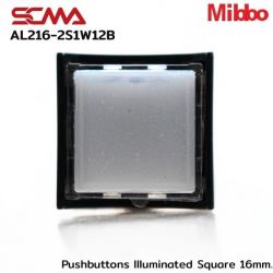 AL216-2S1W12B 12VDC White Pushbuttons llluminated Square 16mm. Monentary Mibbo