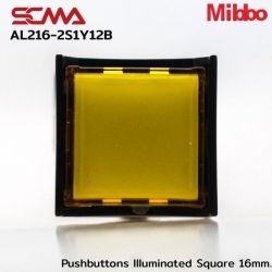 AL216-2S1Y12B 12VDC Yellow Pushbuttons llluminated Square 16mm. Monentary Mibbo