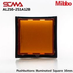 AL216-2S1A12B 12VDC Orange Pushbuttons llluminated Square 16mm. Monentary Mibbo