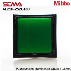 AL216-2S2G12B 12VDC Green Pushbuttons llluminated Square 16mm. Maintained Mibbo