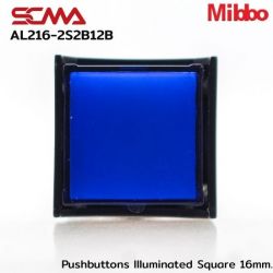 AL216-2S2B12B 12VDC Blue Pushbuttons llluminated Square 16mm. Maintained Mibbo