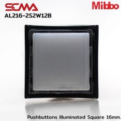 AL216-2S2W12B 12VDC White Pushbuttons llluminated Square 16mm. Maintained Mibbo