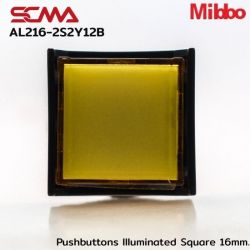 AL216-2S2Y12B 12VDC Yellow Pushbuttons llluminated Square 16mm. Maintained Mibbo