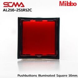 AL216-2S1R12C 24VDC Red Pushbuttons llluminated Square 16mm. Monentary Mibbo
