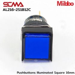 AL216-2S1B12C 24VDC Blue Pushbuttons llluminated Square 16mm. Monentary Mibbo