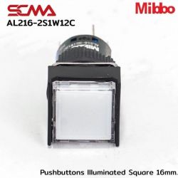 AL216-2S1W12C 24VDC White Pushbuttons llluminated Square 16mm. Monentary Mibbo