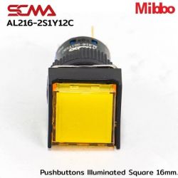 AL216-2S1Y12C 24VDC Yellow Pushbuttons llluminated Square 16mm. Monentary Mibbo