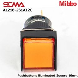 AL216-2S1A12C 24VDC Orange Pushbuttons llluminated Square 16mm. Monentary Mibbo