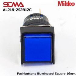 AL216-2S2B12C 24VDC Blue Pushbuttons llluminated Square 16mm. Maintained Mibbo