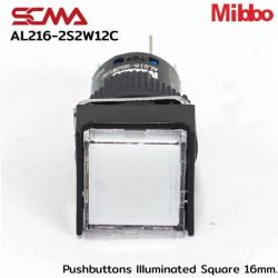 AL216-2S2W12C 24VDC White Pushbuttons llluminated Square 16mm. Maintained Mibbo