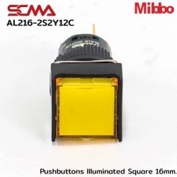 AL216-2S2Y12C 24VDC Yellow Pushbuttons llluminated Square 16mm. Maintained Mibbo