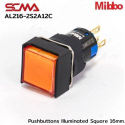 AL216-2S2A12C 24VDC Orange Pushbuttons llluminated Square 16mm. Maintained Mibbo