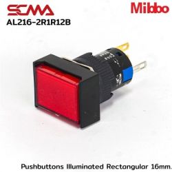 AL216-2R1R12B 12VDC Red Pushbuttons llluminated Rectangular 16mm. Monentary Mibbo