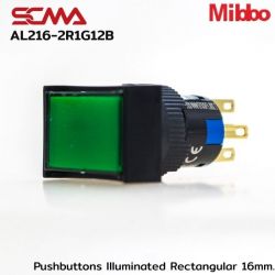 AL216-2R1G12B 12VDC Green Pushbuttons llluminated Rectangular 16mm. Monentary Mibbo
