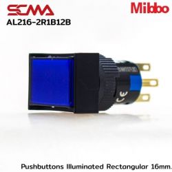 AL216-2R1B12B 12VDC Blue Pushbuttons llluminated Rectangular 16mm. Monentary Mibbo