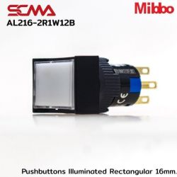 AL216-2R1W12B 12VDC White Pushbuttons llluminated Rectangular 16mm. Monentary Mibbo
