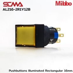 AL216-2R1Y12B 12VDC Yellow Pushbuttons llluminated Rectangular 16mm. Monentary Mibbo