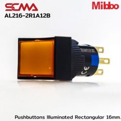 AL216-2R1A12B 12VDC Orange Pushbuttons llluminated Rectangular 16mm. Monentary Mibbo