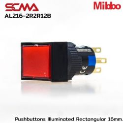 AL216-2R2R12B 12VDC Red Pushbuttons llluminated Rectangular 16mm. Maintained Mibbo