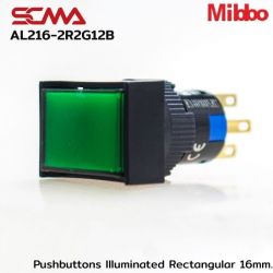 AL216-2R2G12B 12VDC Green Pushbuttons llluminated Rectangular 16mm. Maintained Mibbo