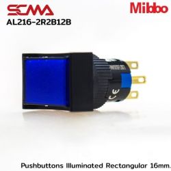 AL216-2R2B12B 12VDC Blue Pushbuttons llluminated Rectangular 16mm. Maintained Mibbo