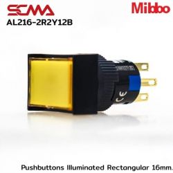 AL216-2R2Y12B 12VDC Yellow Pushbuttons llluminated Rectangular 16mm. Maintained Mibbo