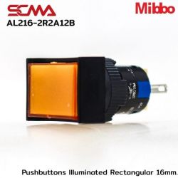 AL216-2R2A12B 12VDC Orange Pushbuttons llluminated Rectangular 16mm. Maintained Mibbo