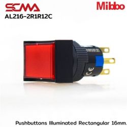 AL216-2R1R12C 24VDC Red Pushbuttons llluminated Rectangular 16mm. Monentary Mibbo