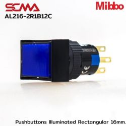 AL216-2R1B12C 24VDC Blue Pushbuttons llluminated Rectangular 16mm. Monentary Mibbo