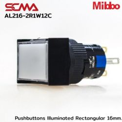 AL216-2R1W12C 24VDC White Pushbuttons llluminated Rectangular 16mm. Monentary Mibbo