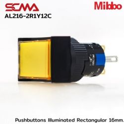 AL216-2R1Y12C 24VDC Yellow Pushbuttons llluminated Rectangular 16mm. Monentary Mibbo